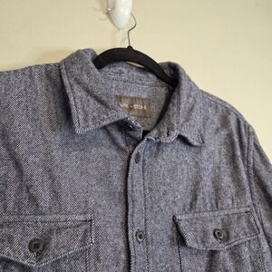 Slate & Stone Mens Large Blue Herringbone‎ Flannel Button Down Work Shirt L 1576